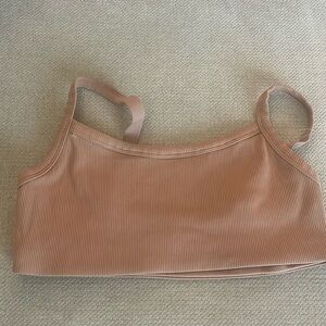 Ribbed bralette crop top sports bra, adjustable strap, beige, brown size medium